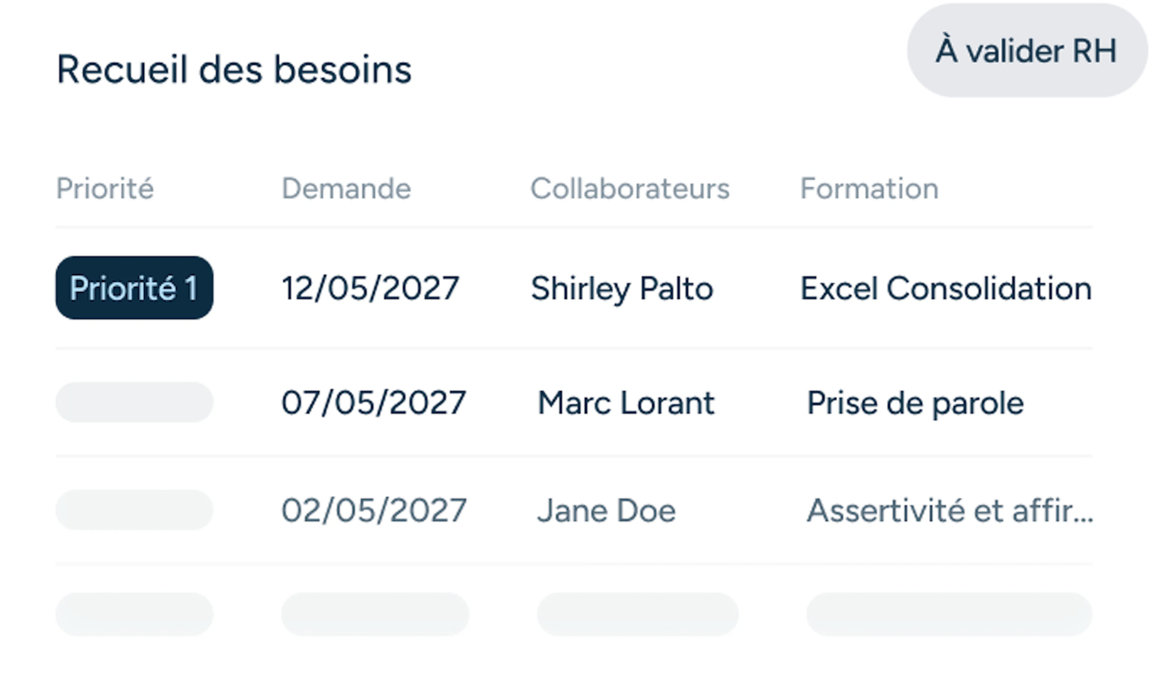 Interface Skillup : recueil des besoins de formation