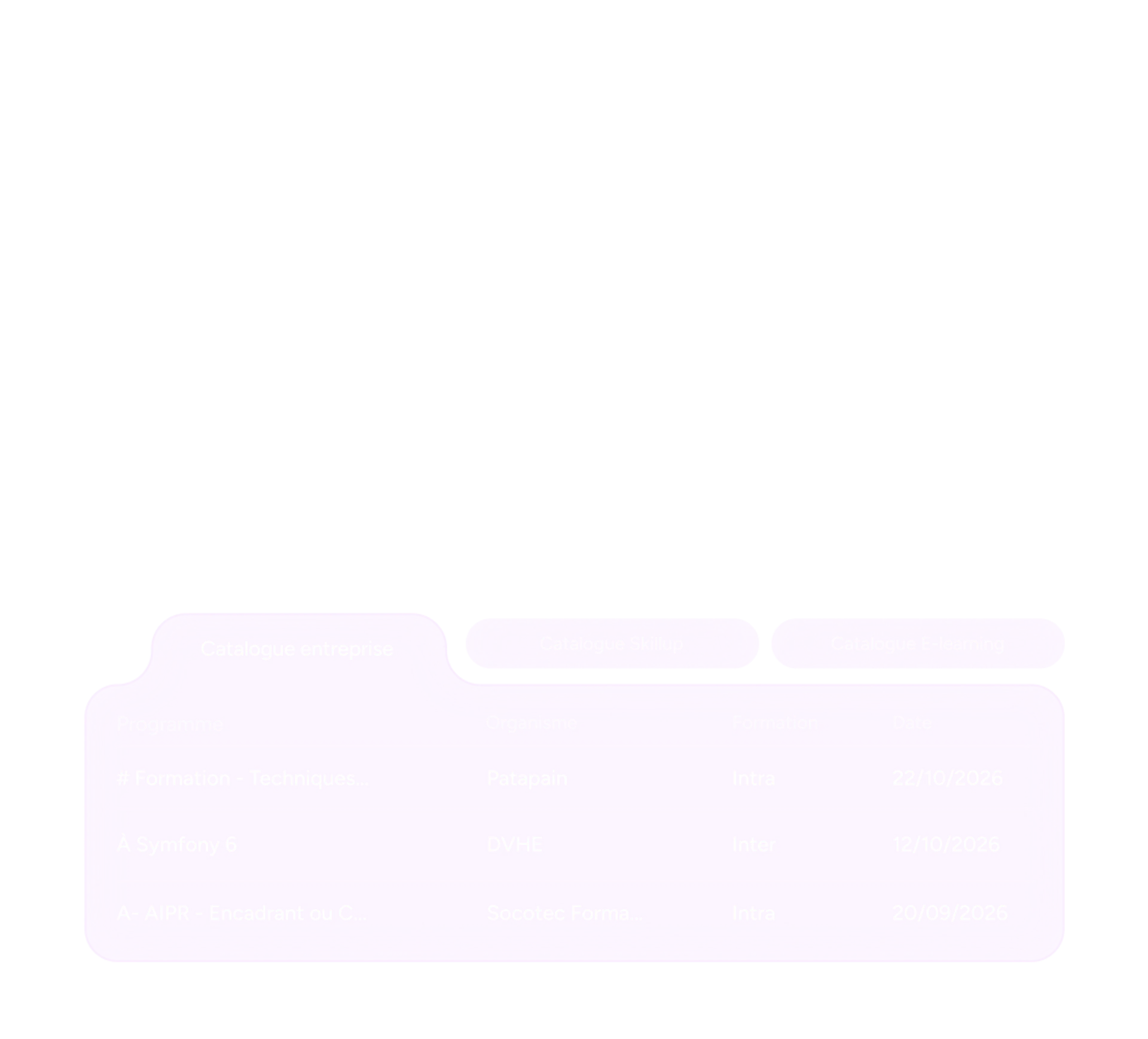 Interface Skillup : catalogue de formations de l'entreprise
