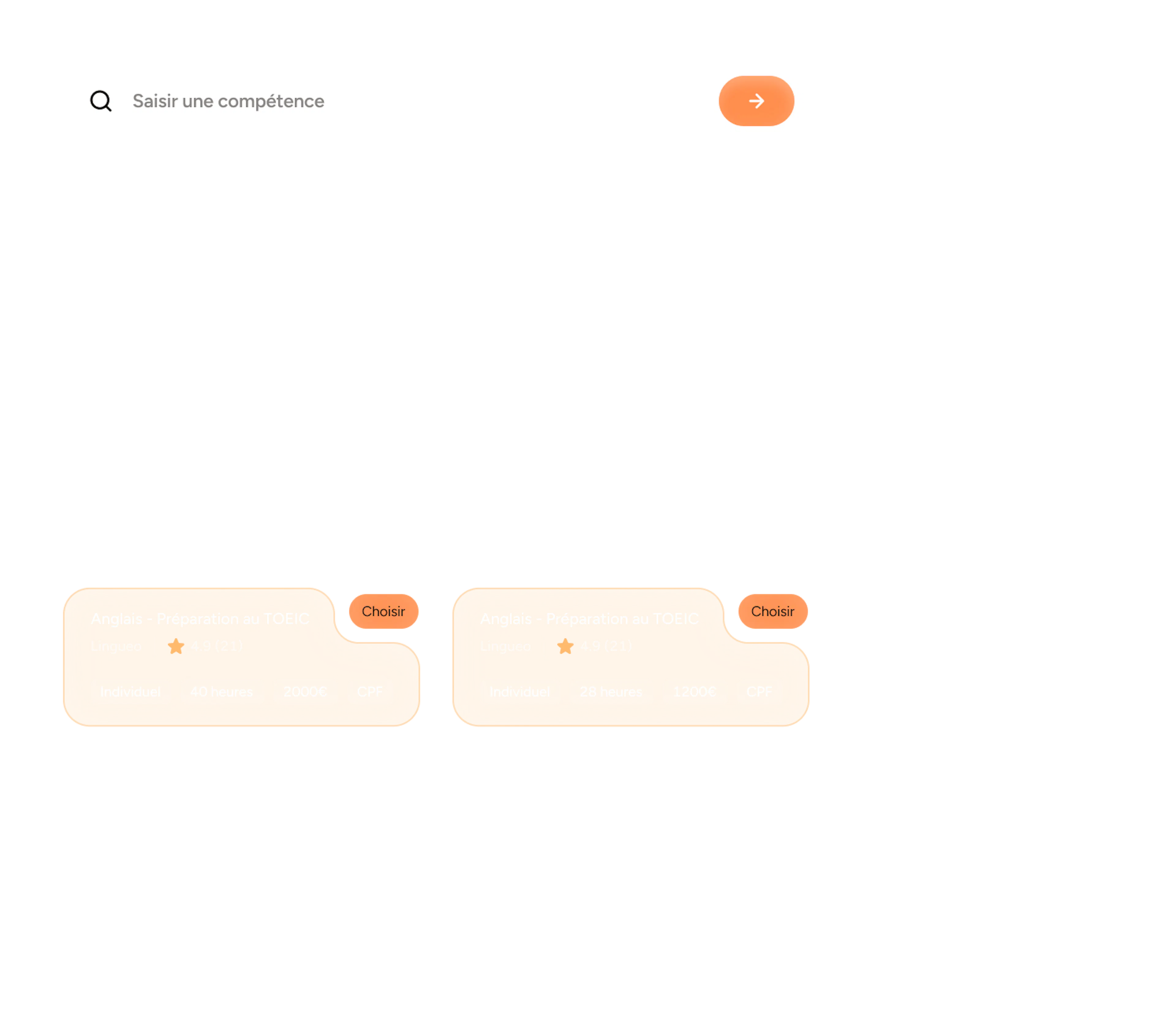 Interface Skillup : recherche d'une compétence et formations proposées
