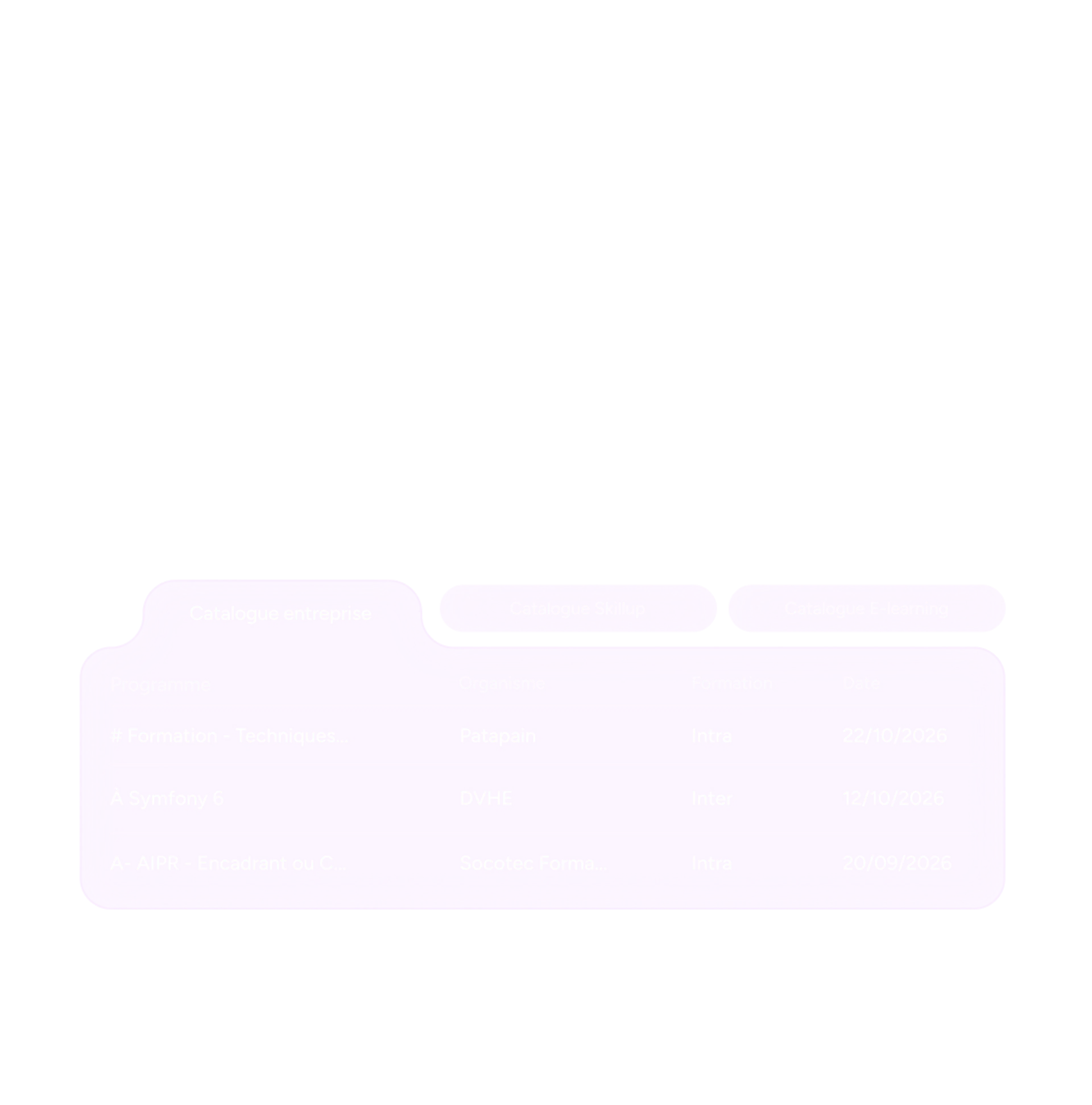 Interface Skillup : catalogue de formations de l'entreprise