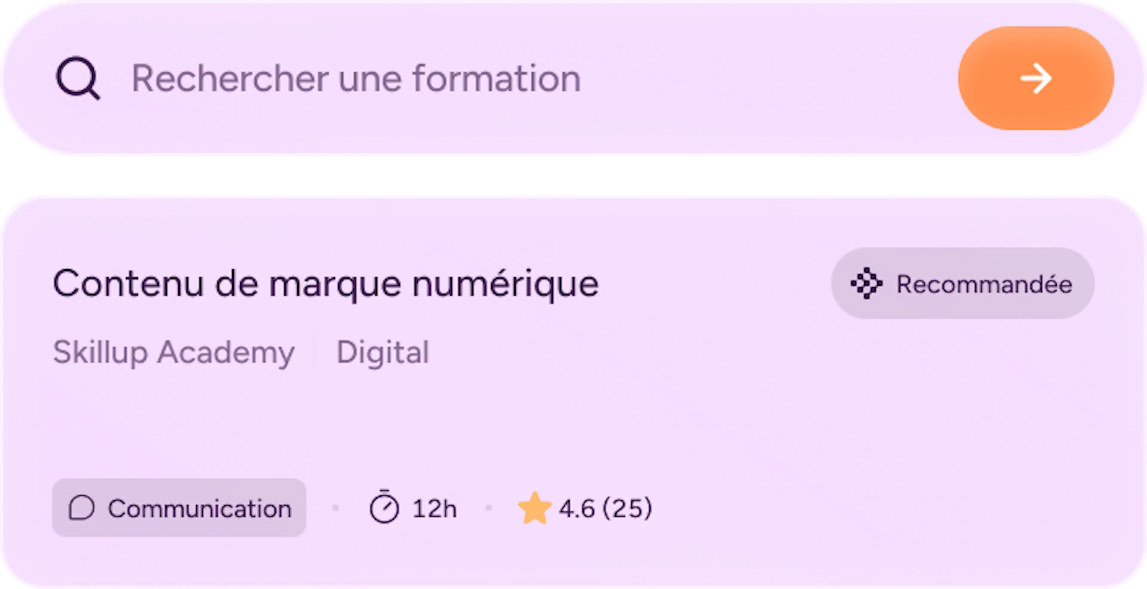 Interface Skillup : recherche dans le catalogue de formations
