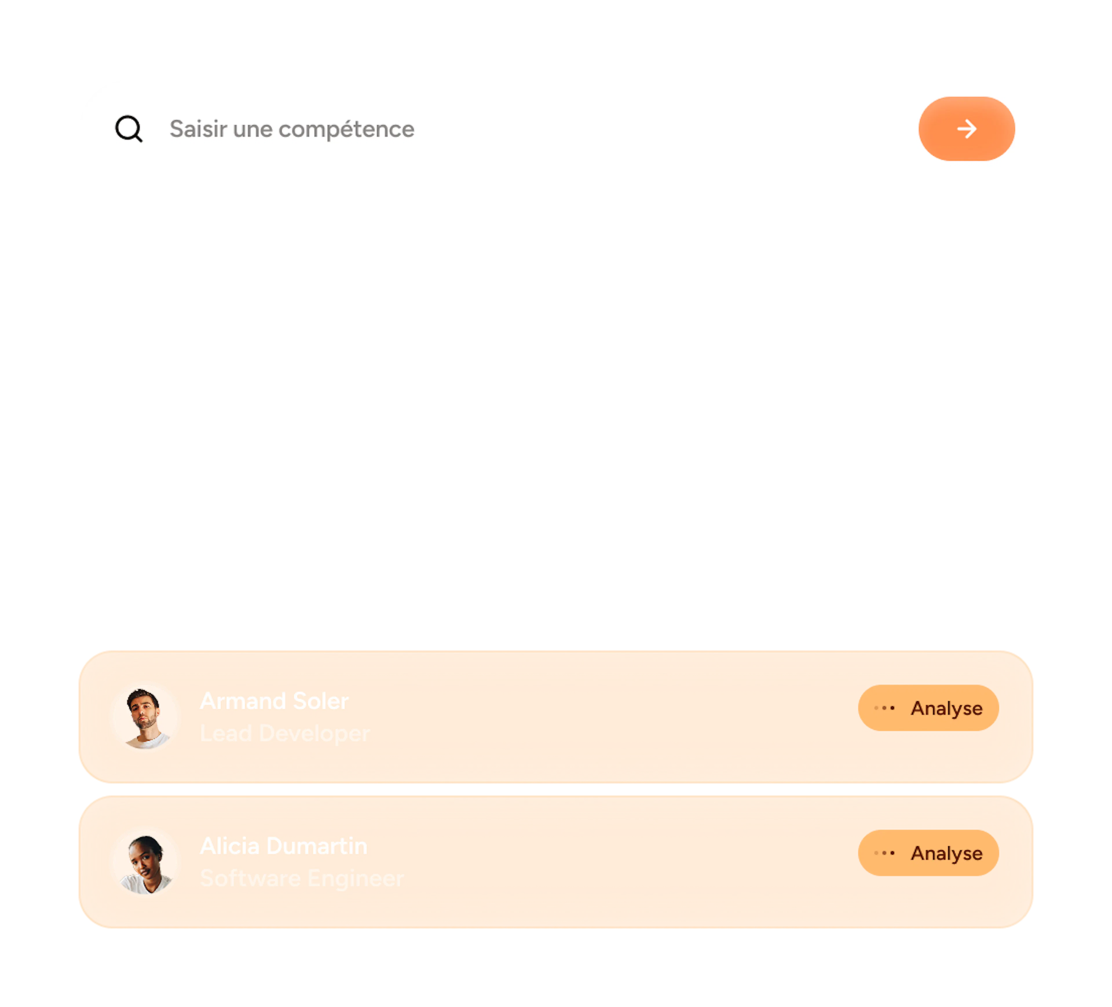 Interface Skillup : recherche d'une compétence parmi les collaborateurs