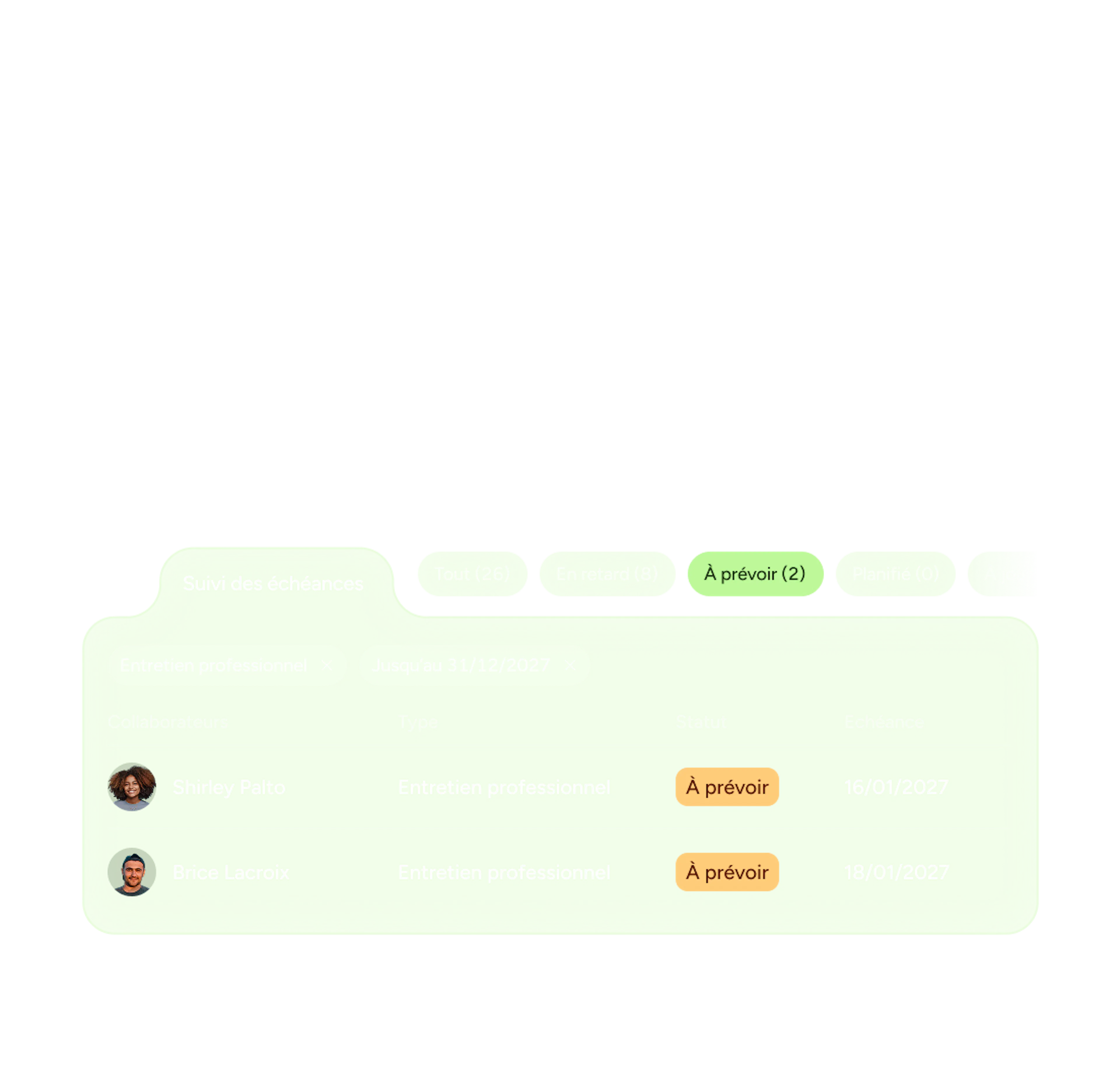Interface Skillup : suivi des entretiens à préparer