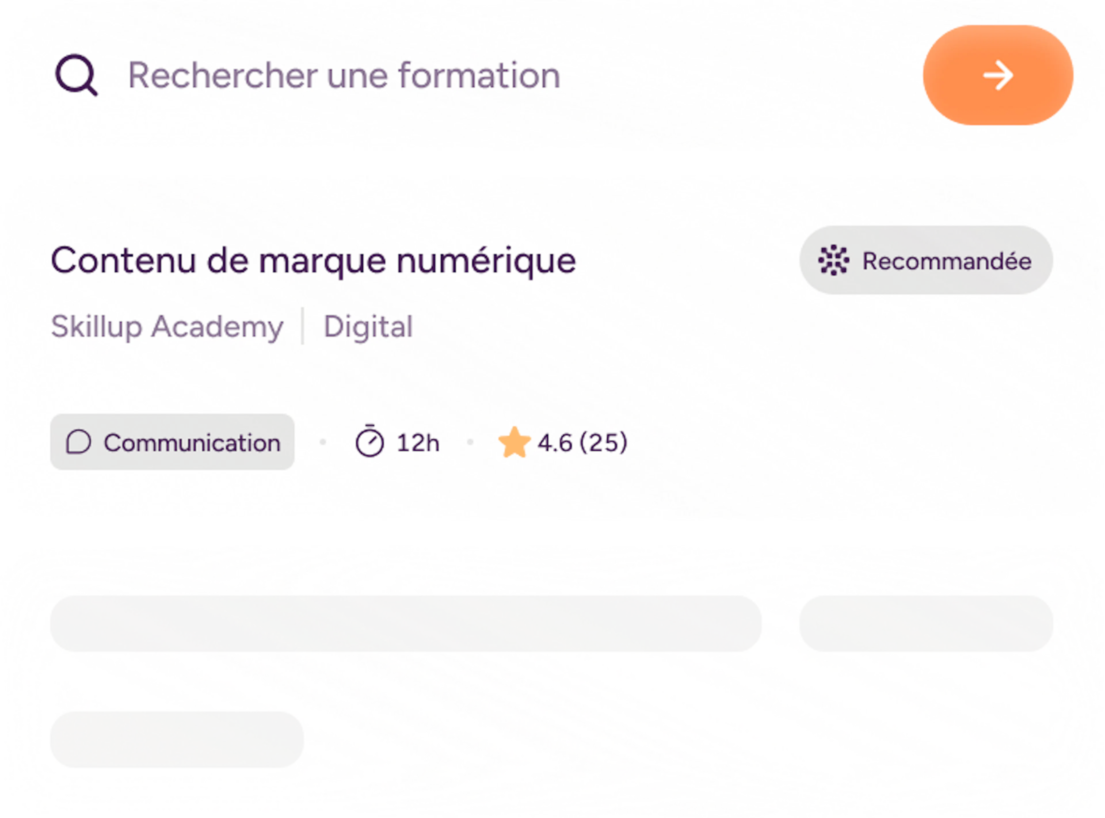 Interface Skillup : recherche dans le catalogue de formations