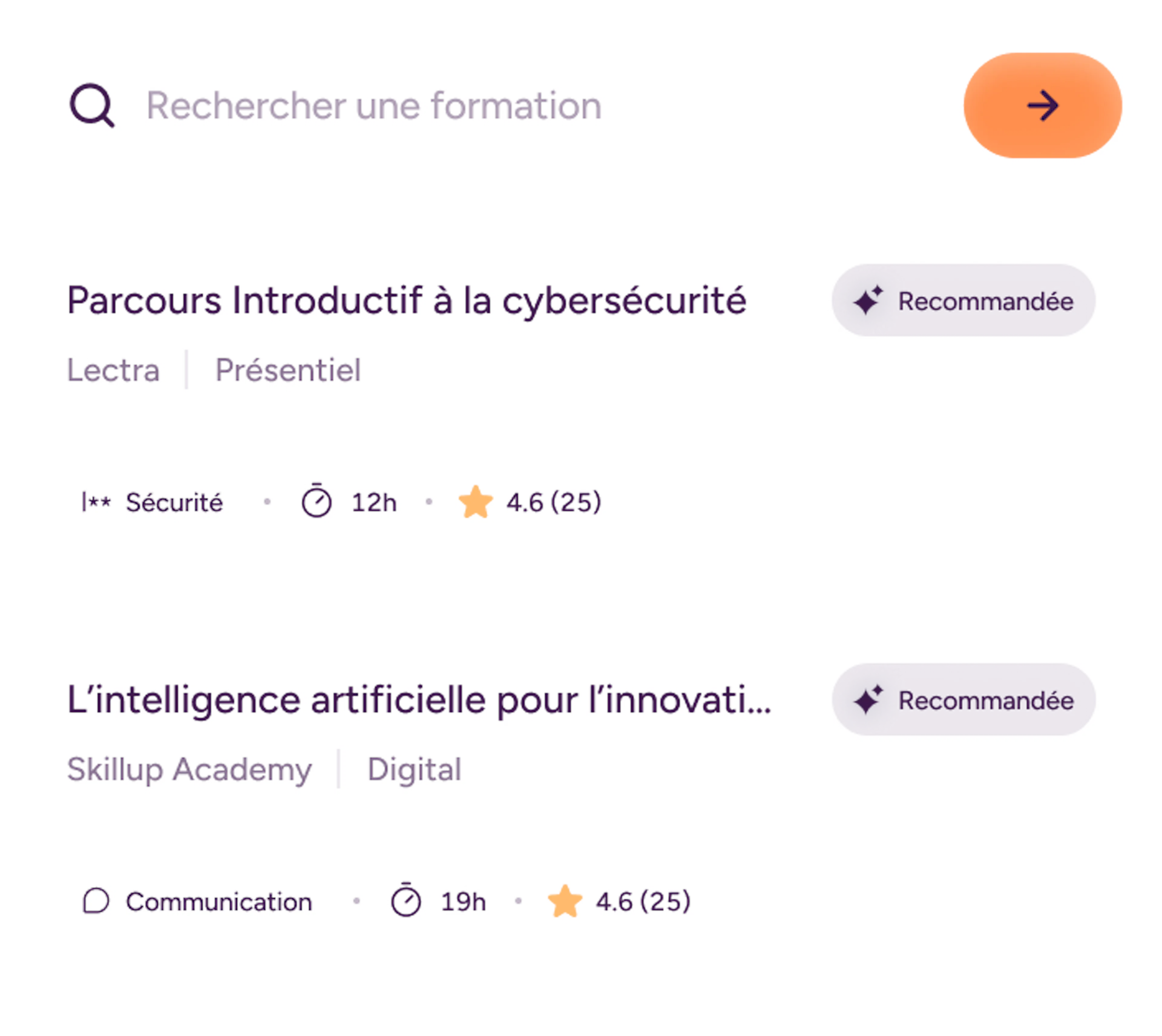 Interface Skillup du module Formation