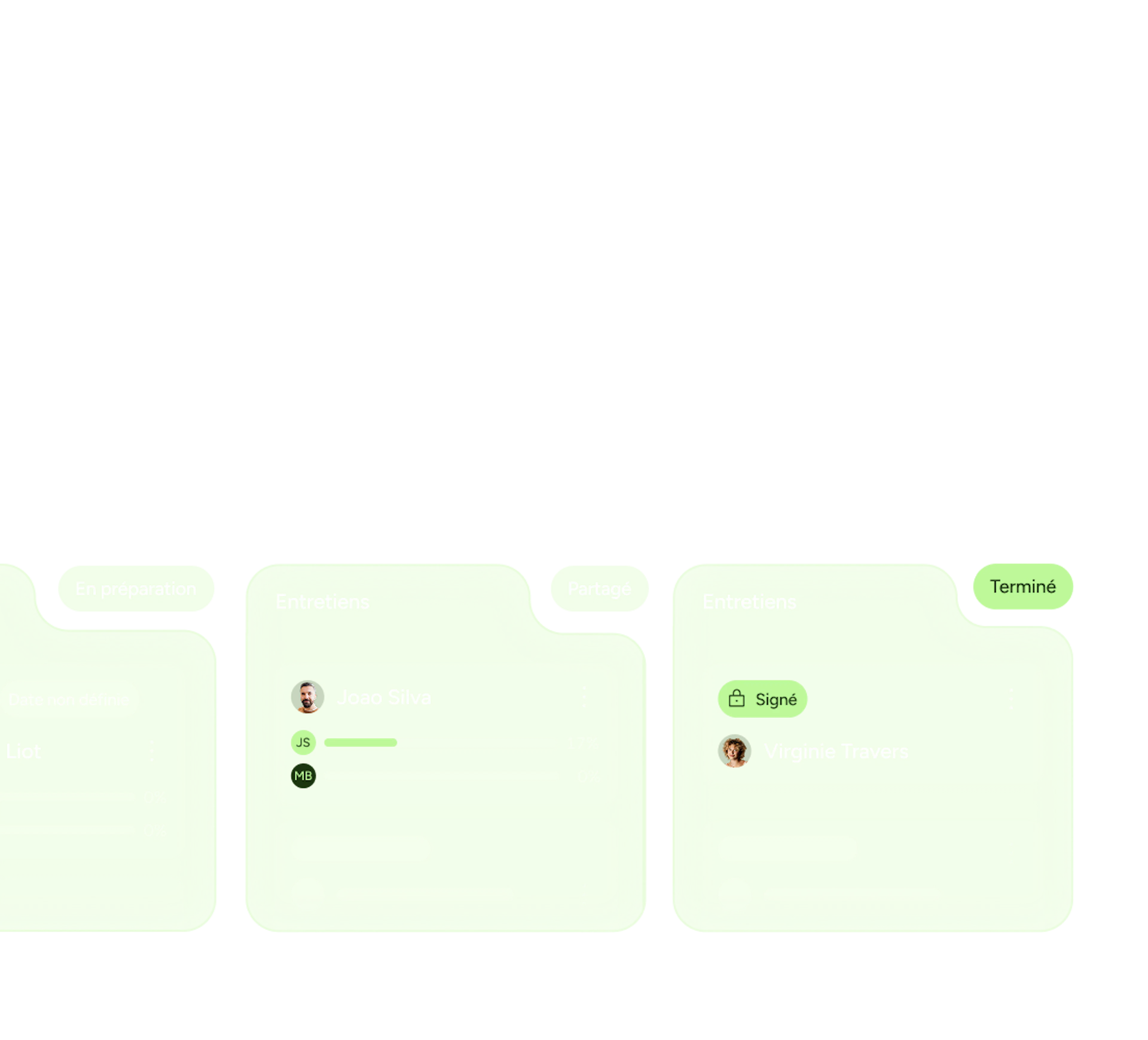 Interface Skillup : avancement des entretiens par étape