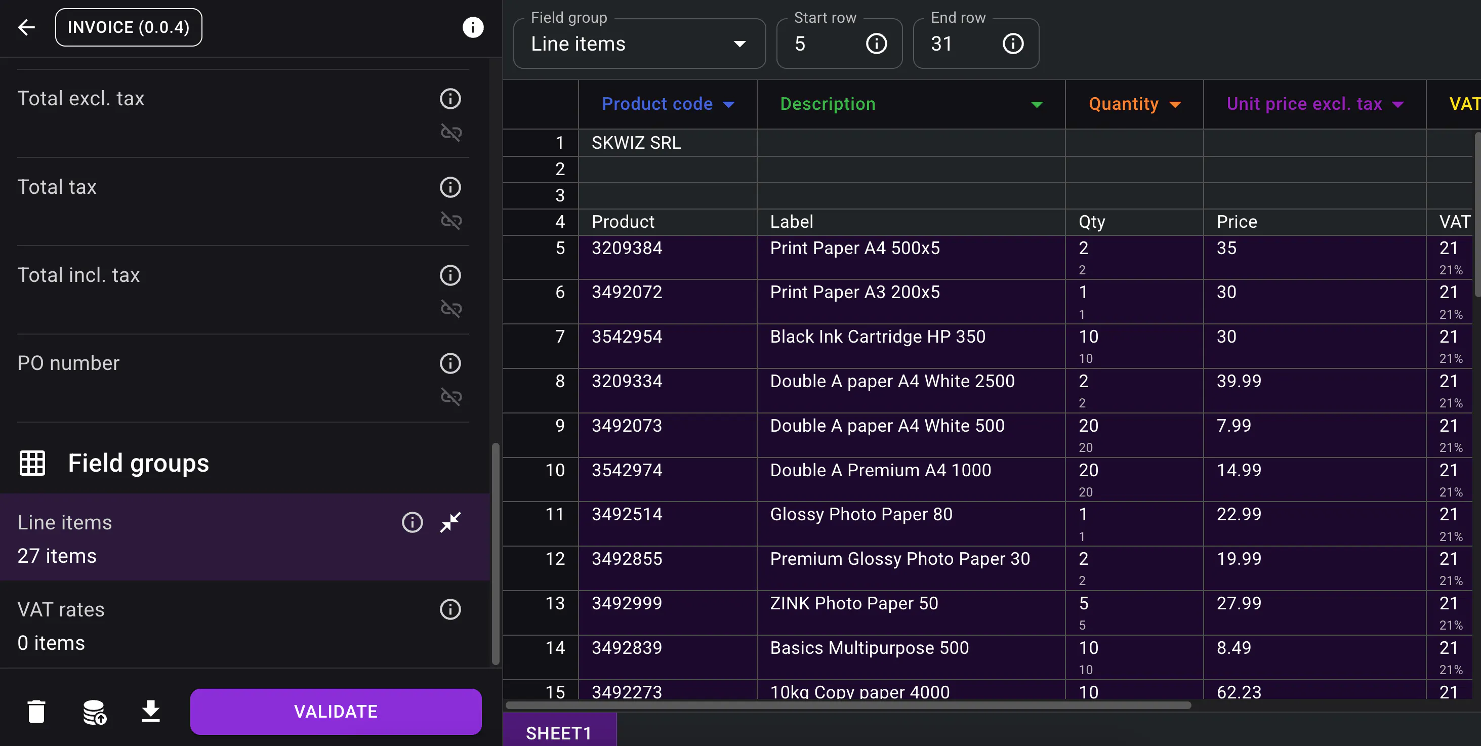 Excel file extraction