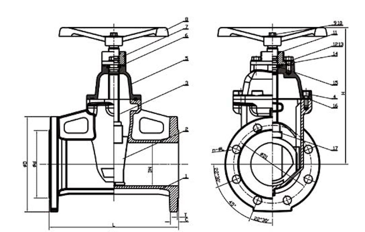 DIN F5 FLANGED RESILIENT NRS GATE VALVE (SKYZ45XF5), PN10/16