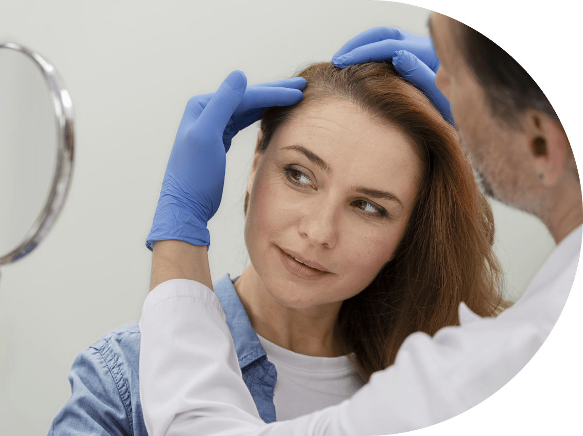 Woman having a consultation for micro needling hair loss treatment