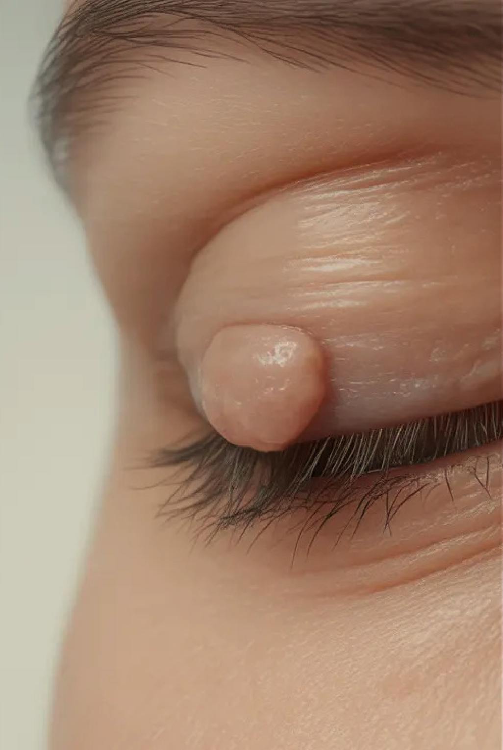 close up of an eye with a skin tag
