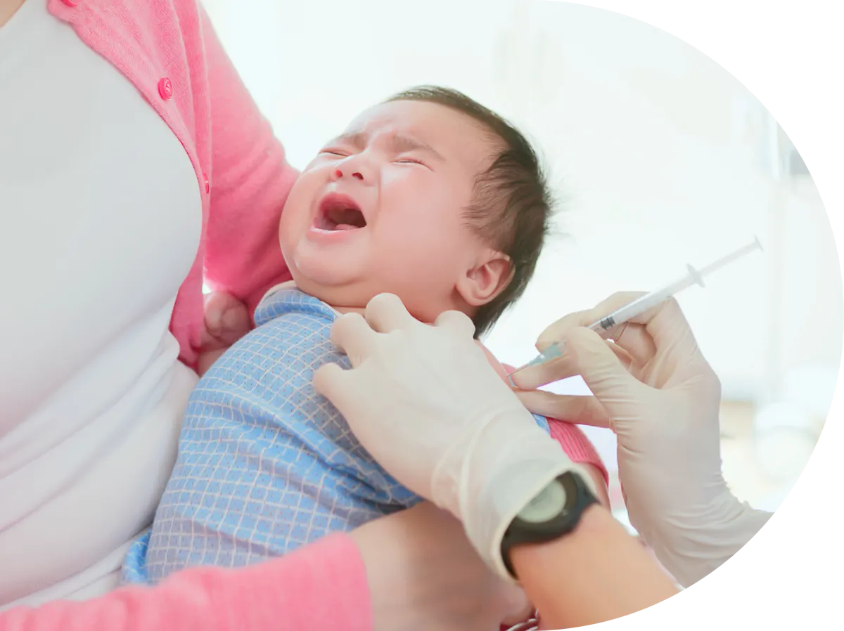 Infant having whooping cough vaccine