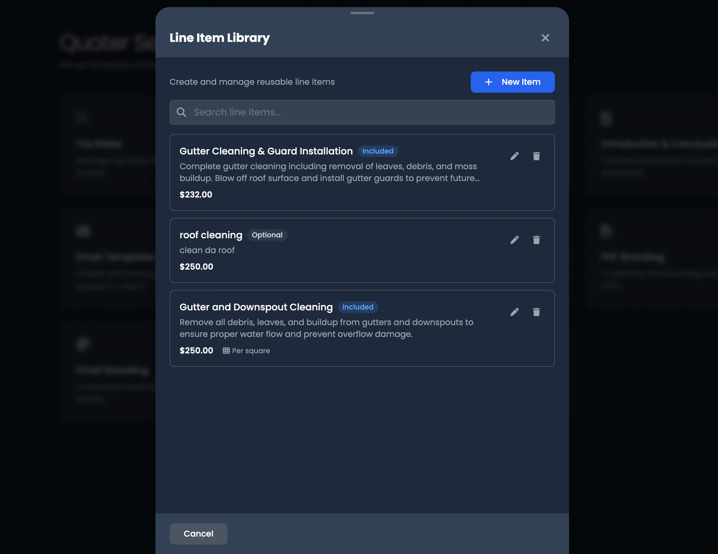 Line Items Library