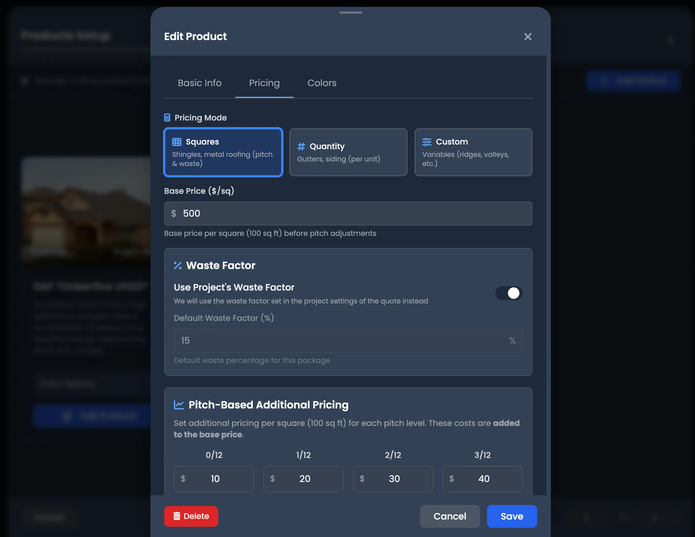 Pricing Mode Selection