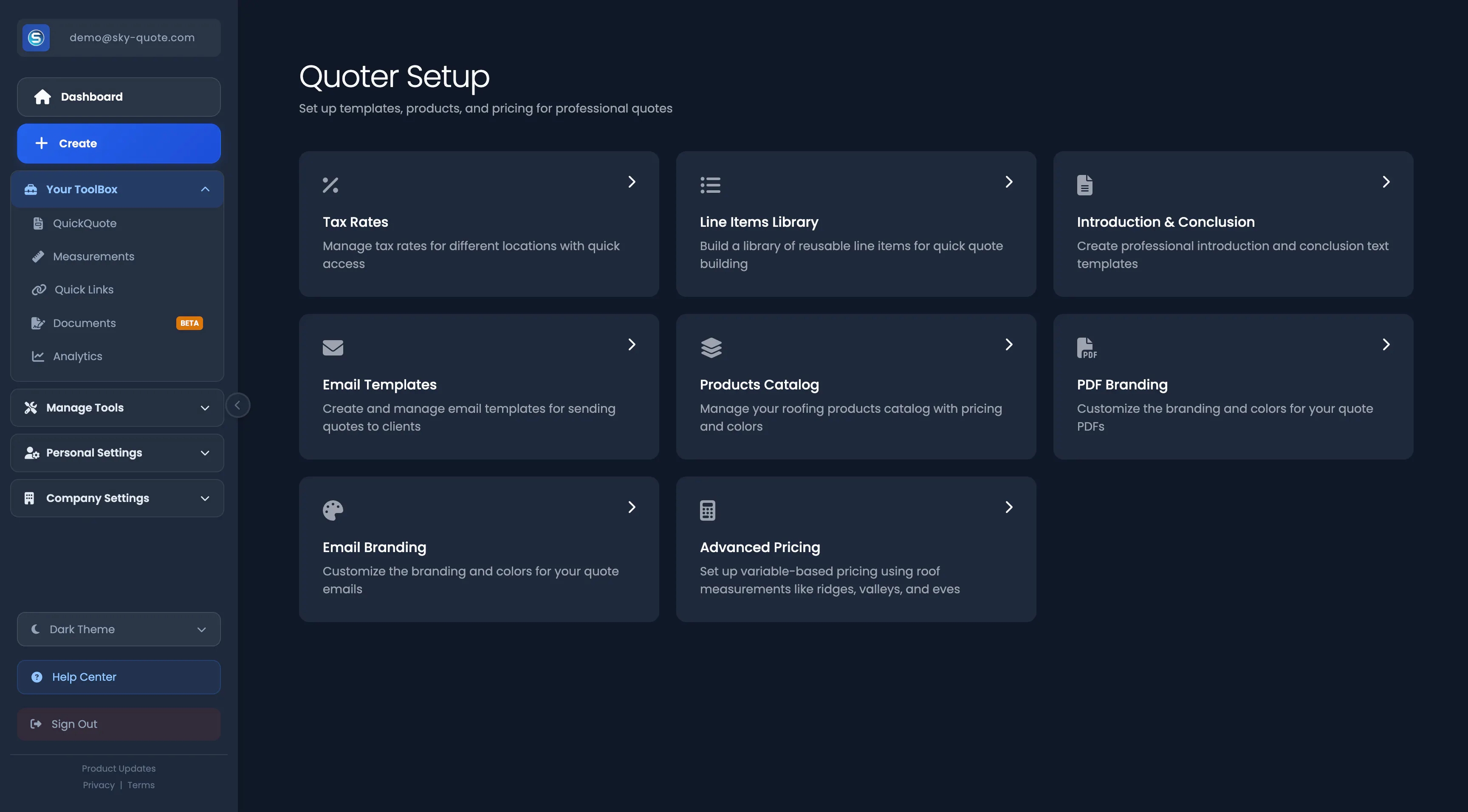 Quoter Setup Dashboard