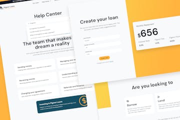 The Pigeon Loans help center and create loan pages designed by Skyward