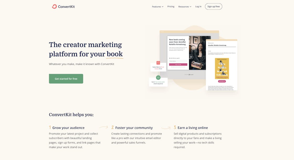 Screenshot of ConvertKit's website homepage.