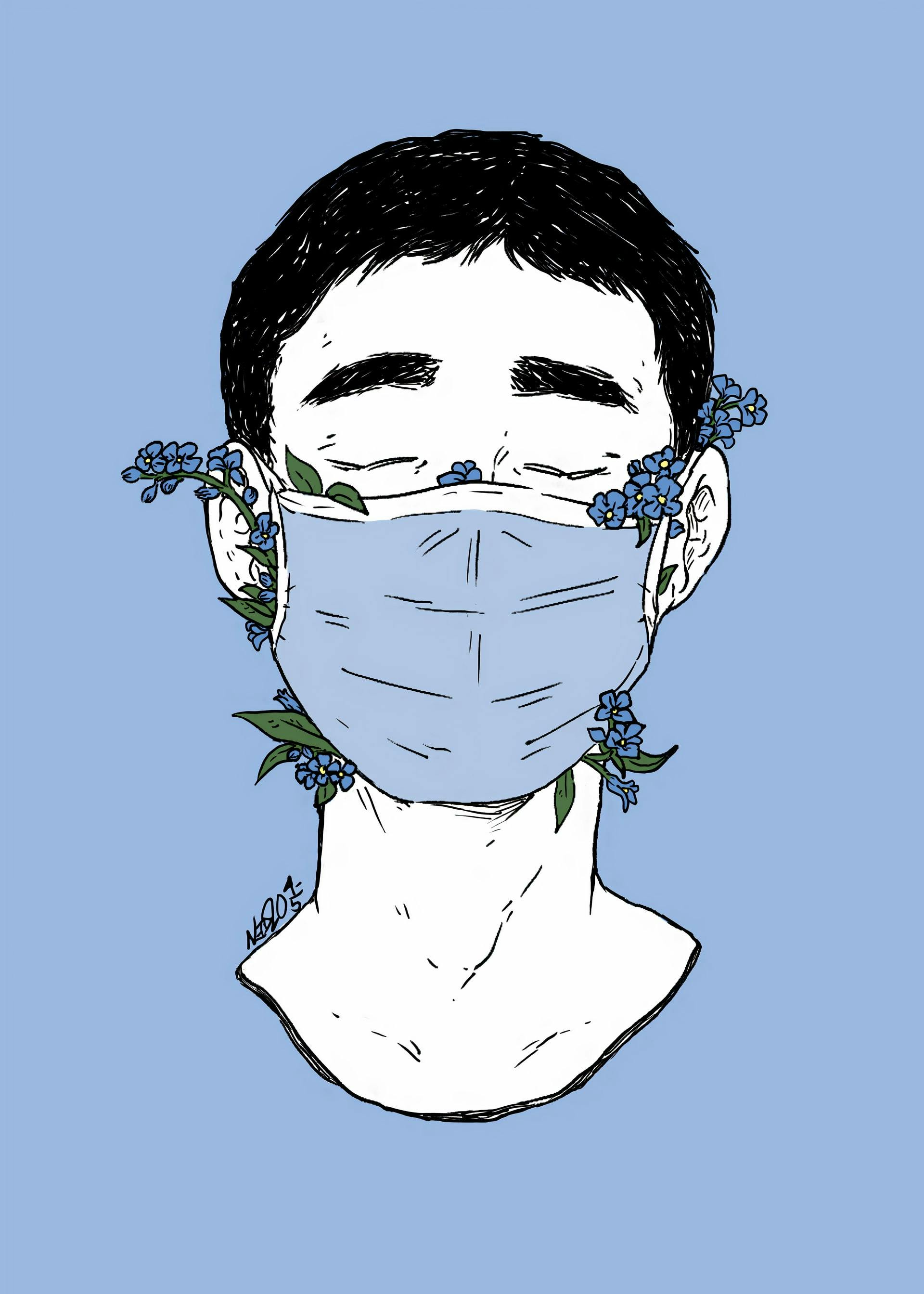 Person with Mask on with flowers