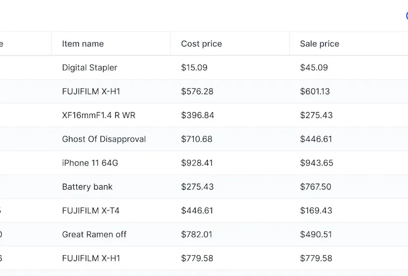 inventory table