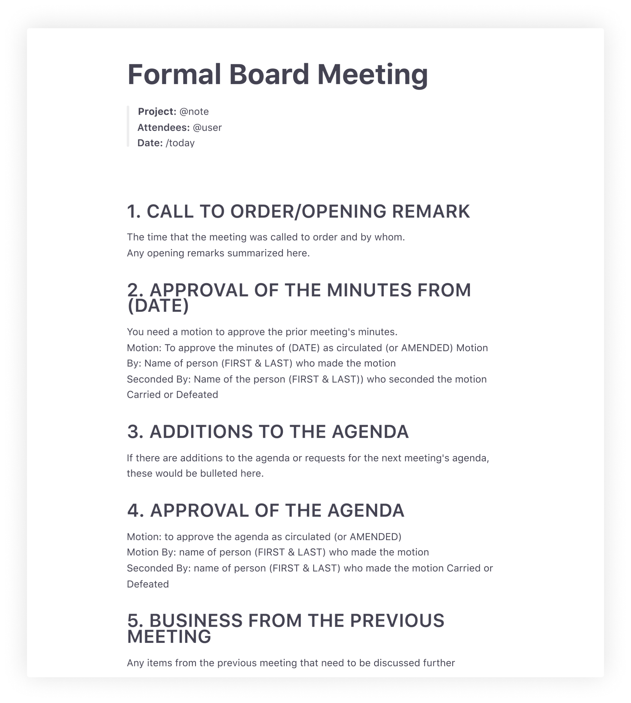 Meeting Agenda Sample Meeting Minutes PDF Template
