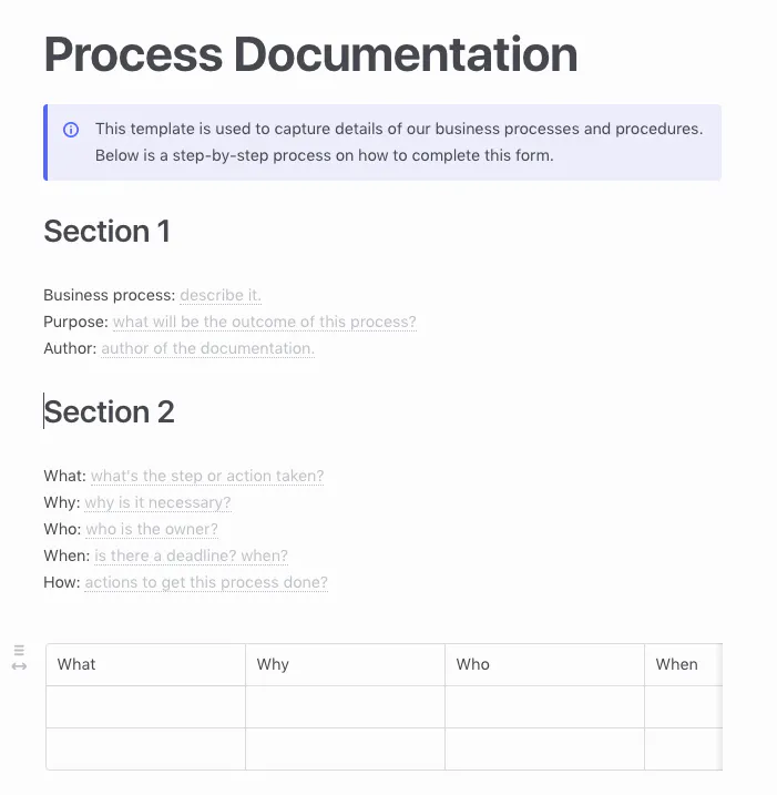 Process Documentation Template Word – OCEO