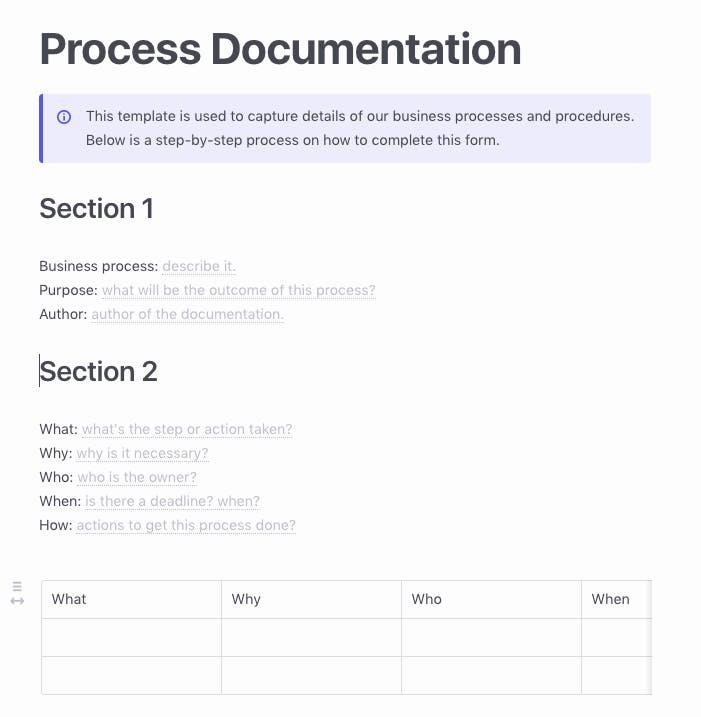 Free Simple Process Documentation Template