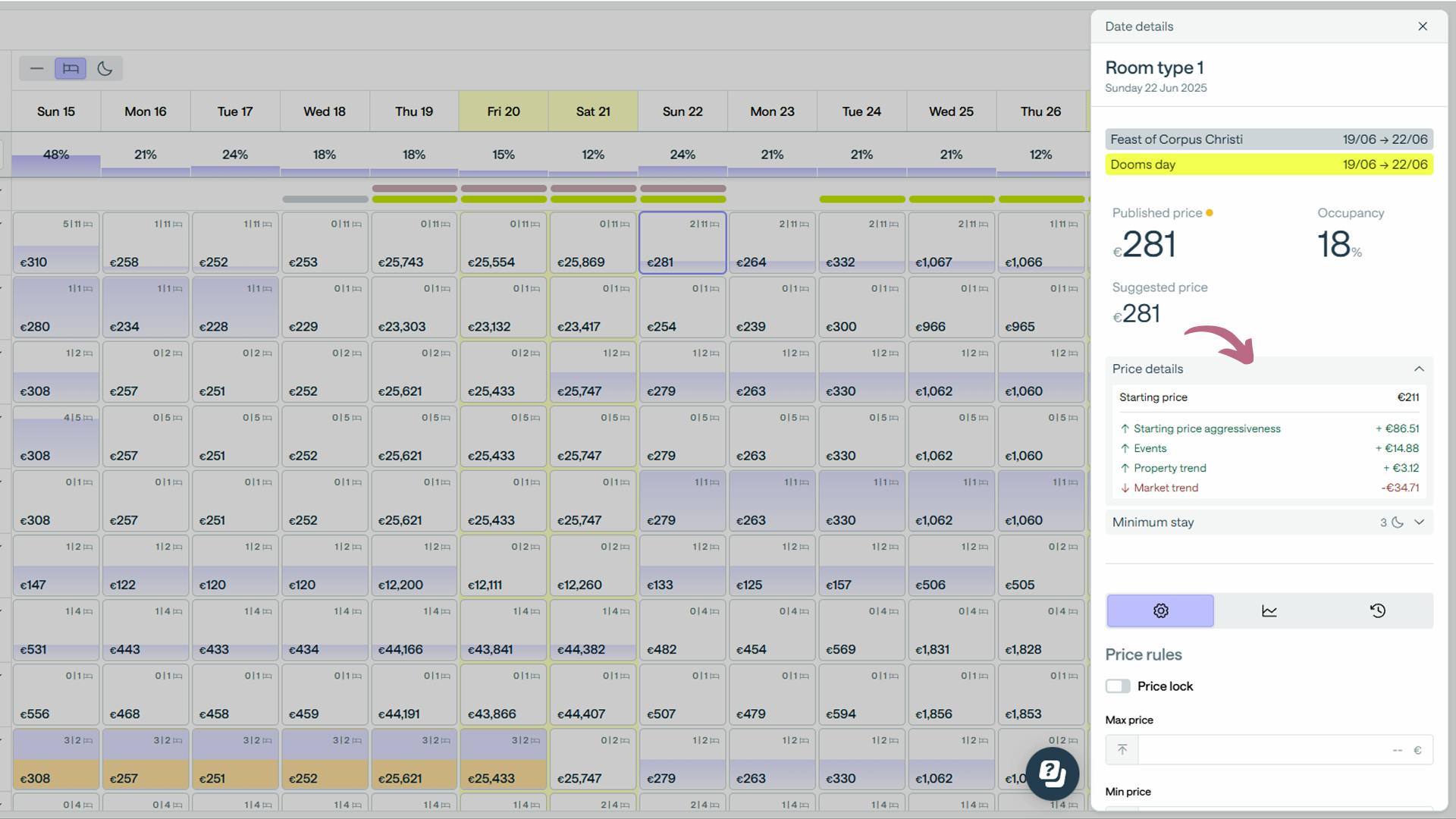 Price calculation review in Smartpricing Calendar