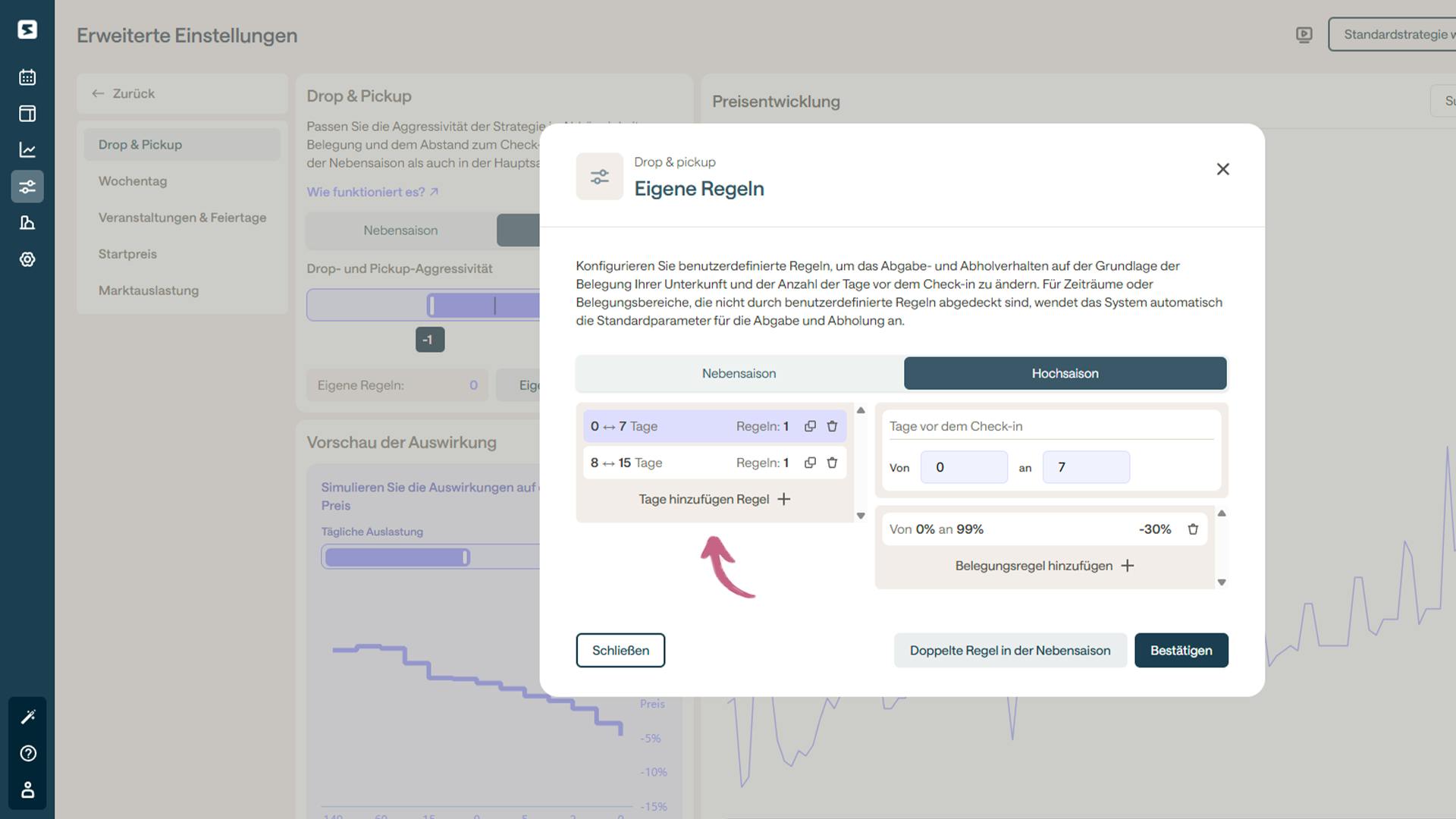 Benutzerdefinierte Regeln - Drop & Pickup - Smartpricing