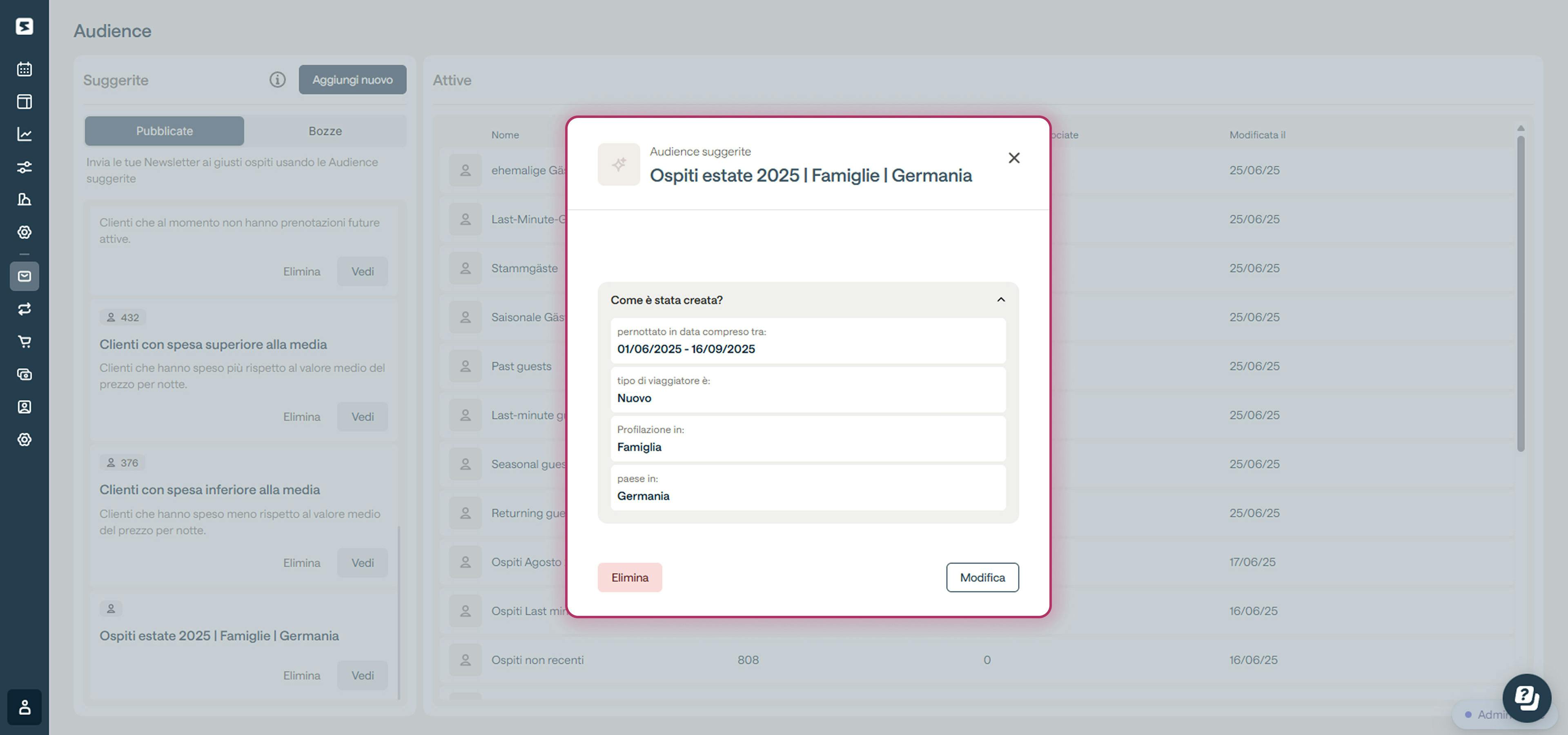 Esempio: Audience di ospiti estivi in Smartconnect