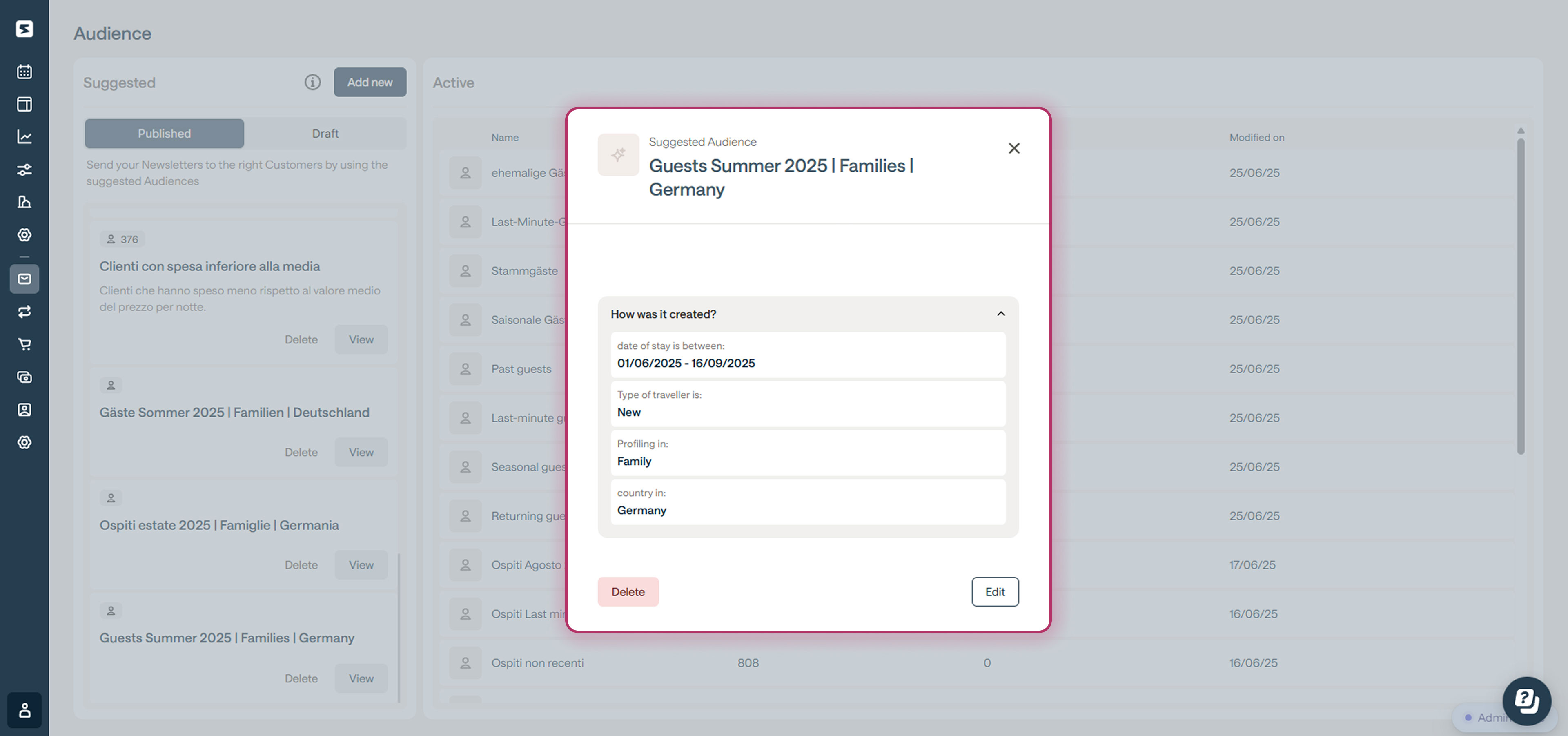 Creating a summer guest audience in Smartconnect