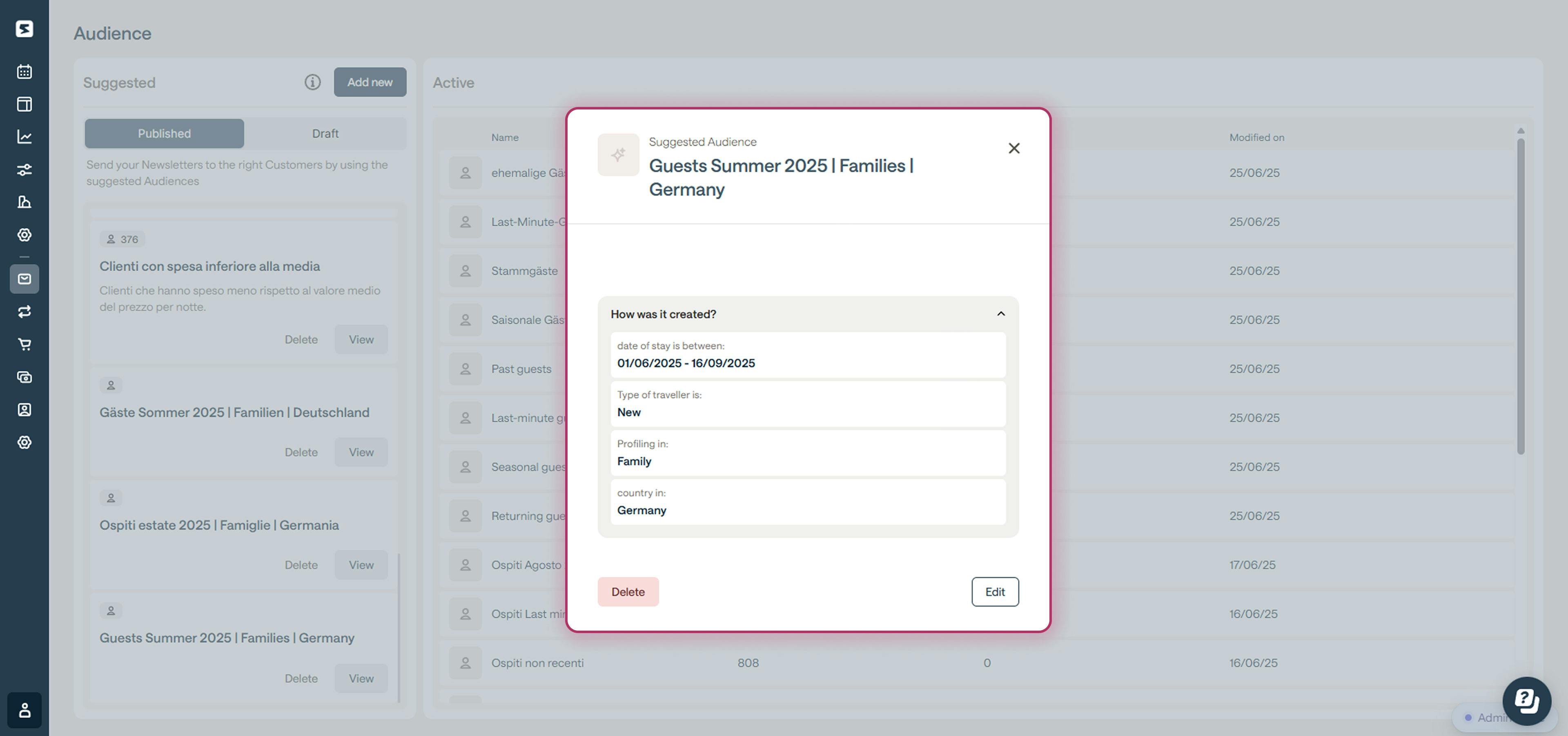 Creating a summer guest audience in Smartconnect
