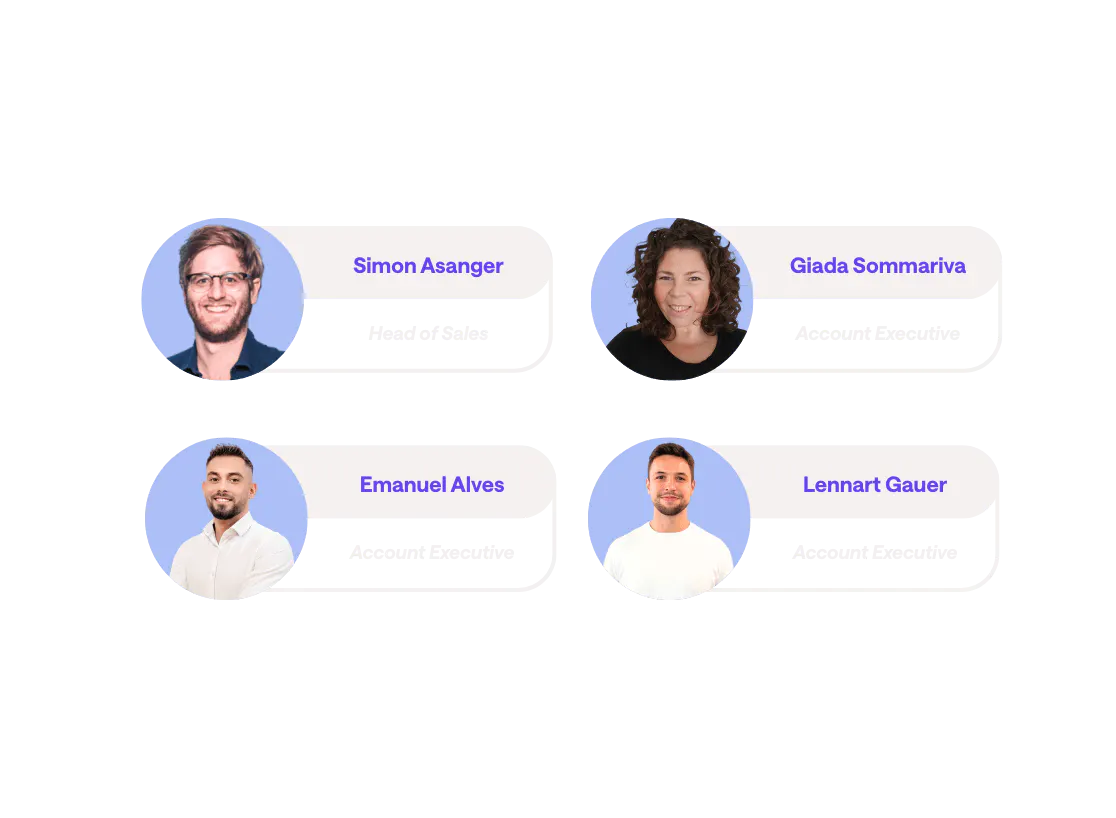 Team members attending the tradeshow: Simon Asanger (Head of Sales), Giada Sommariva (Account Executive), Emanuel Alves (Account Executive), and Lennart Gauer (Account Executive).