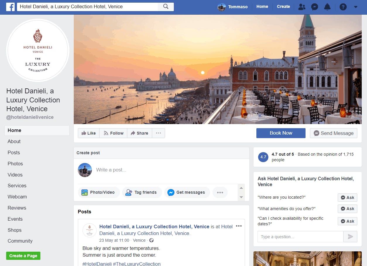 Anteprima pagina Facebook Hotel Danieli