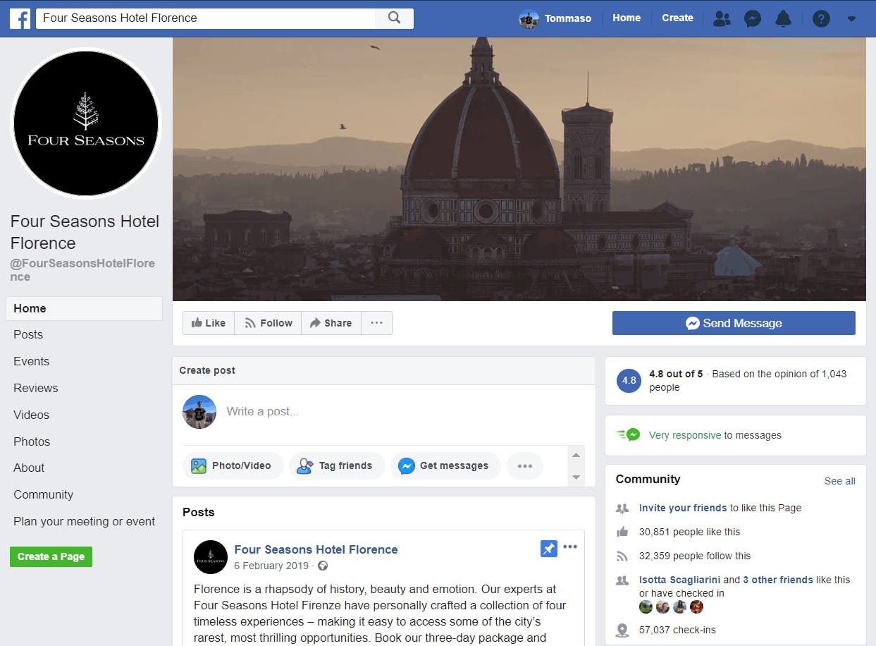 Anteprima pagina Facebook Four Seasons Firenze