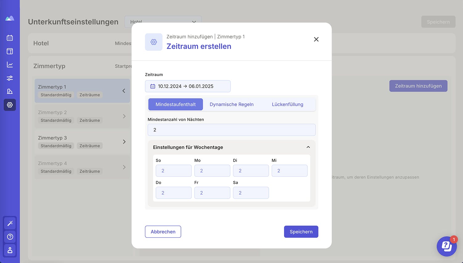 Statisches Mindestaufenthaltsmanagement mit der Smartpricing Software für dynamisches Pricing und Revenue Management