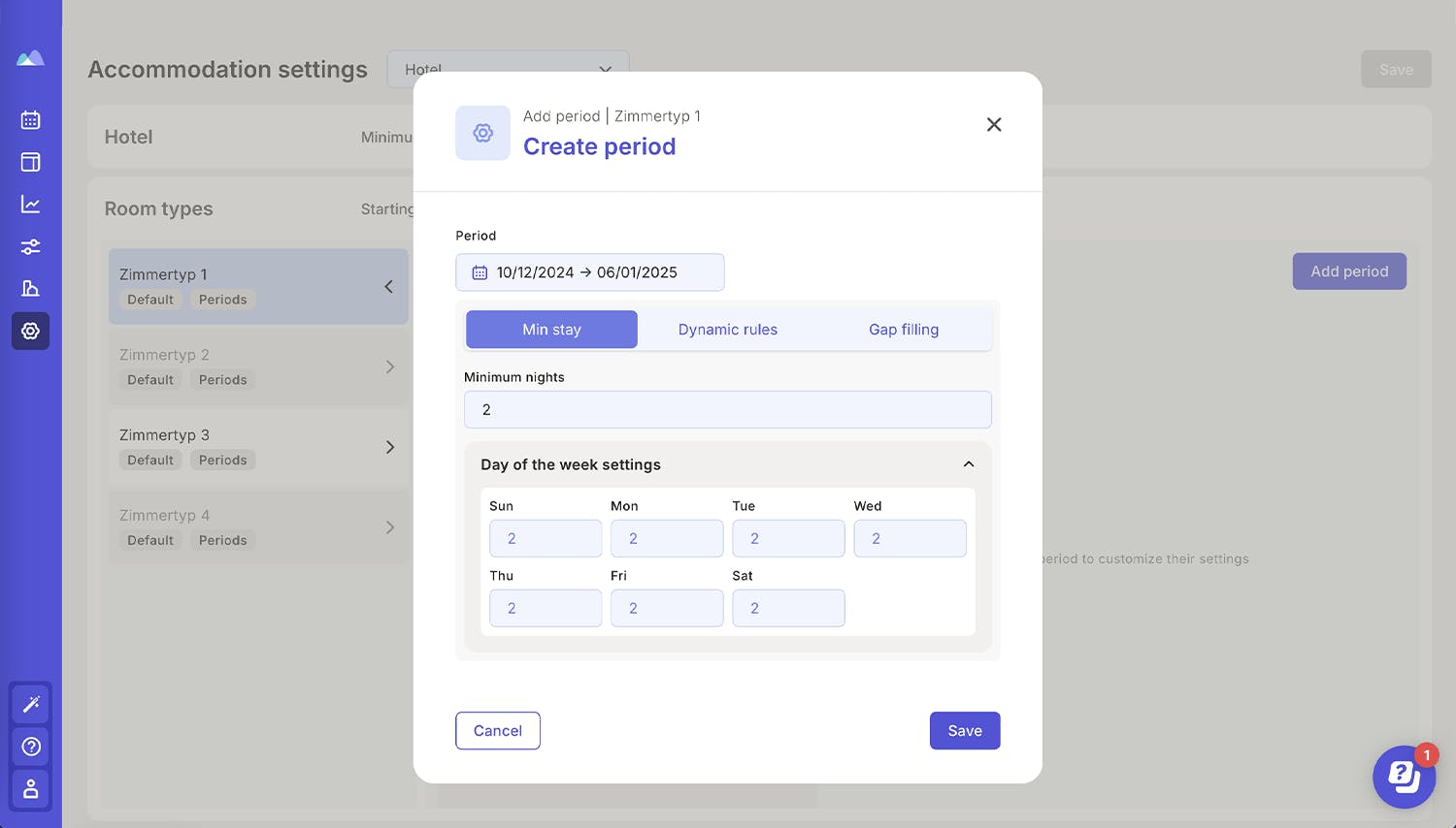 Static management of minimum stay with dynamic pricing and revenue management software Smartpricing