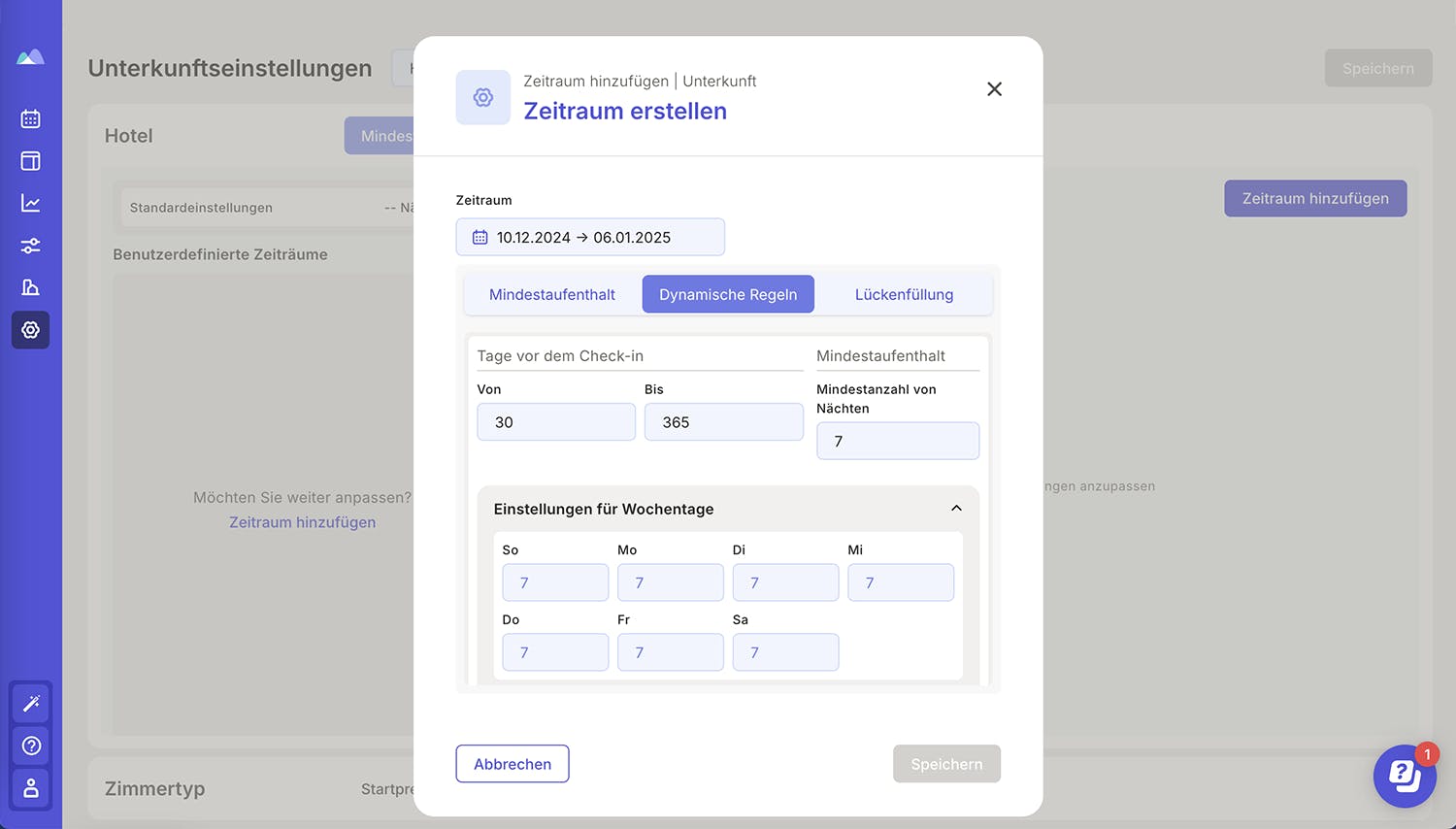 Statisches Mindestaufenthaltsmanagement mit der Smartpricing Software für dynamisches Pricing und Revenue Management