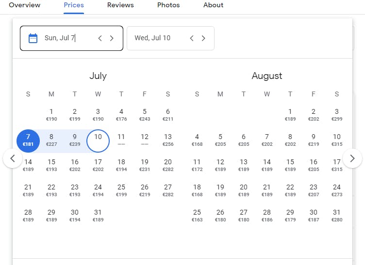 Google Travel calendar | Smartpricing