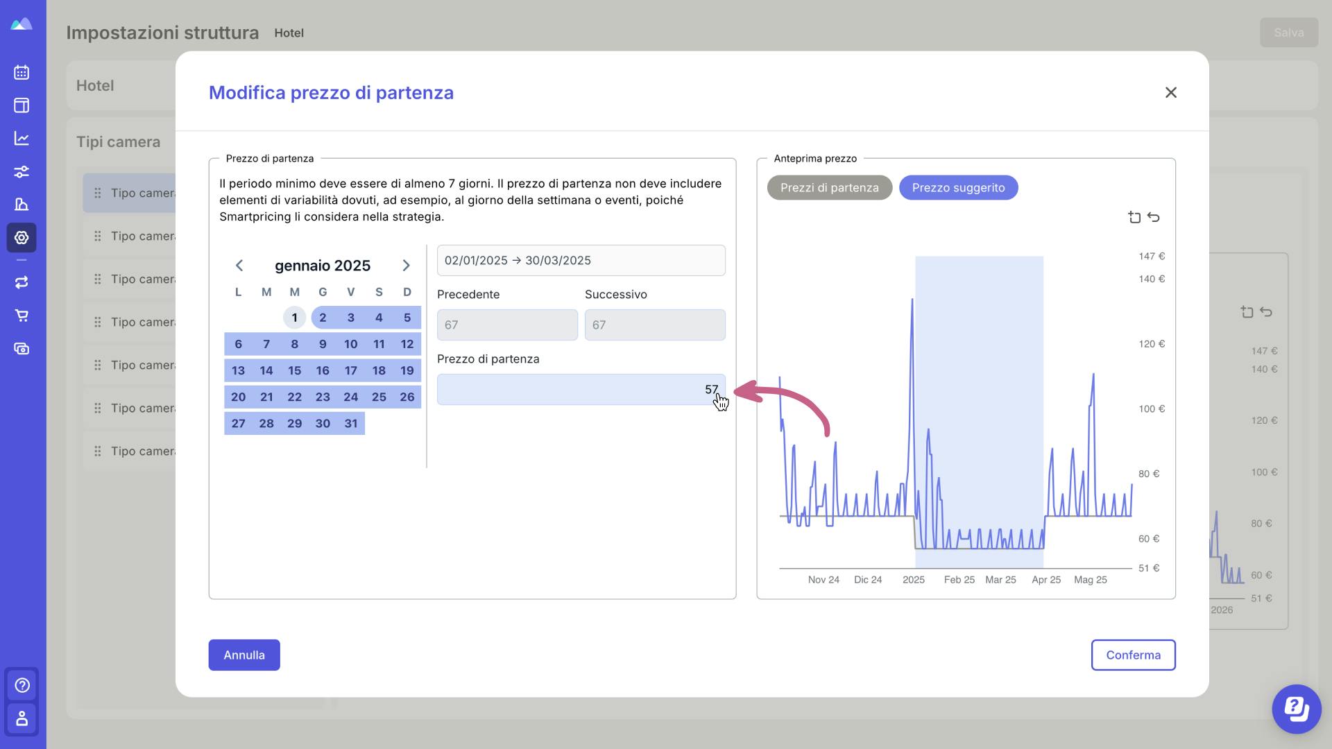 Come modificare un prezzo di partenza nella Dashboard di Smartpricing