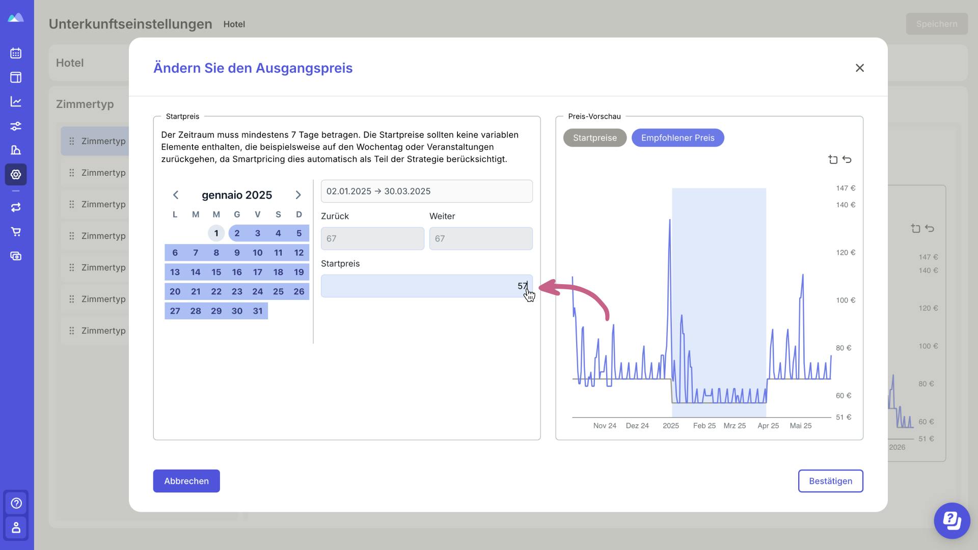 Zeitraum im Smartpricing-Dashboard ändern