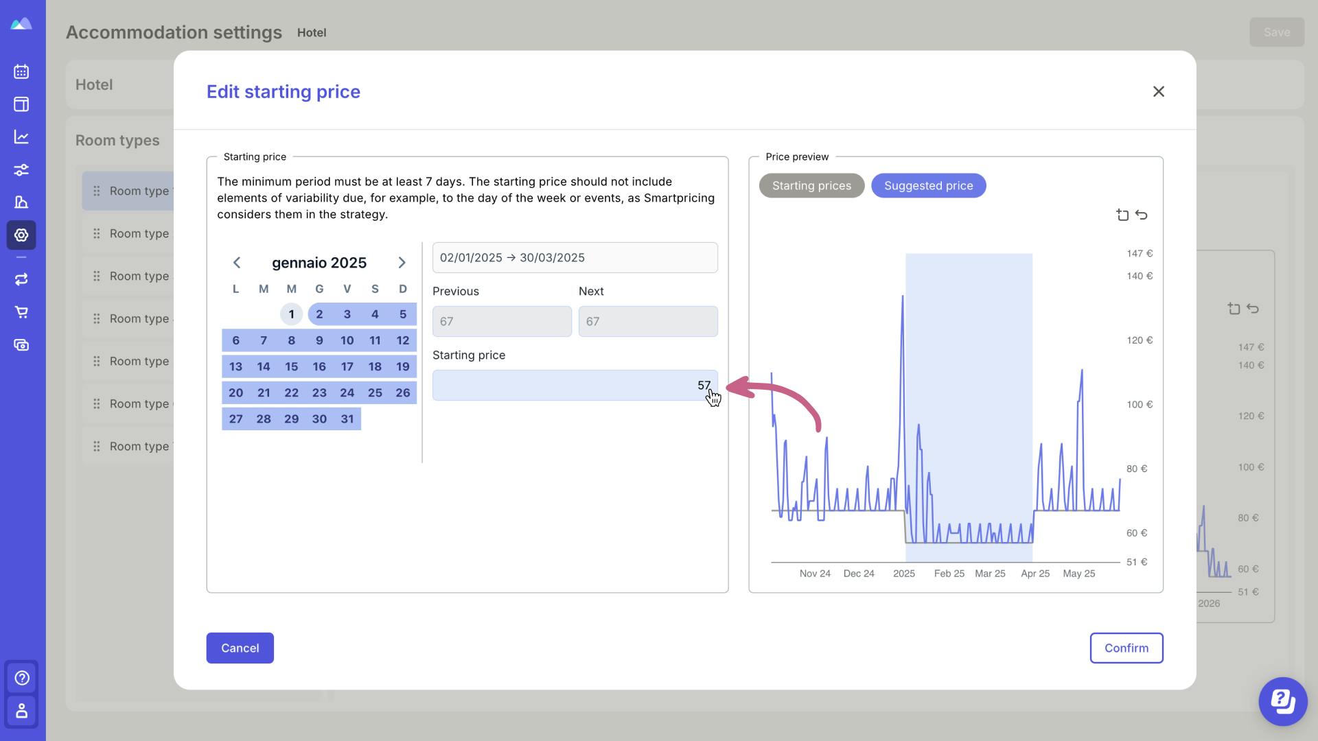 Modify period in the Smartpricing Dashboard