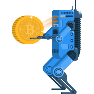 Robot holding a bitcoin
