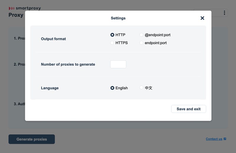 Smartproxy proxy generator settings