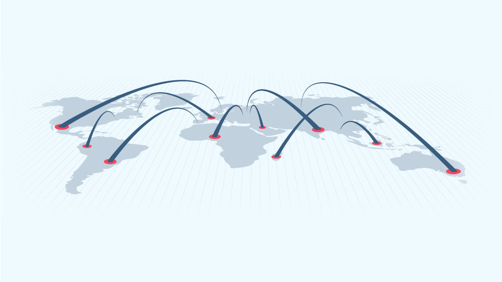 A world map with different country IPs.