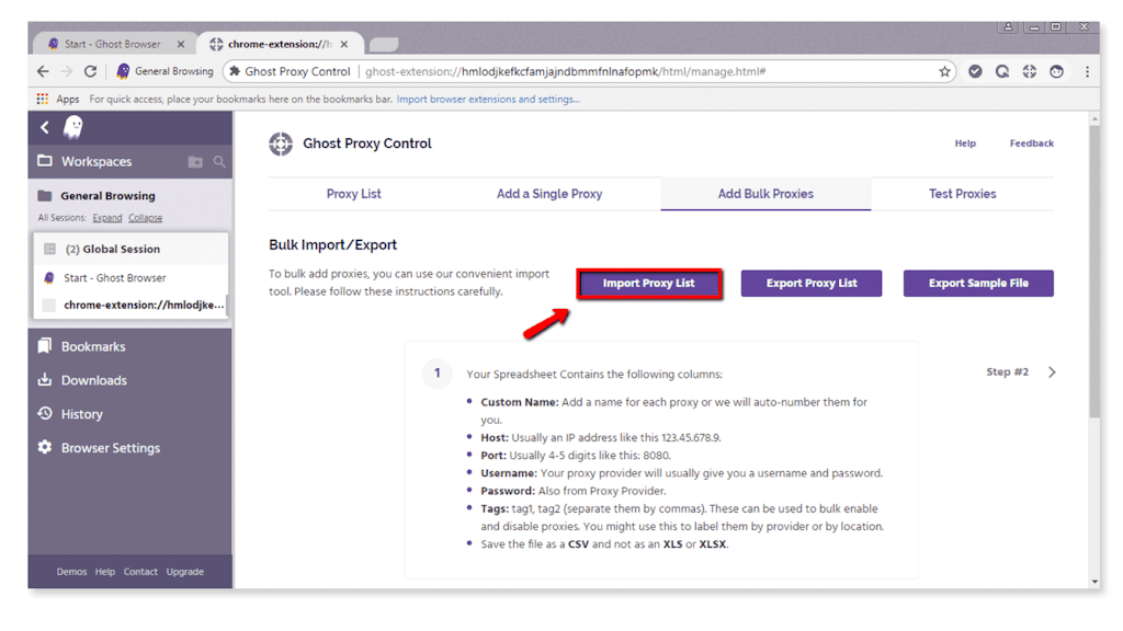 Import file in Ghost Browser