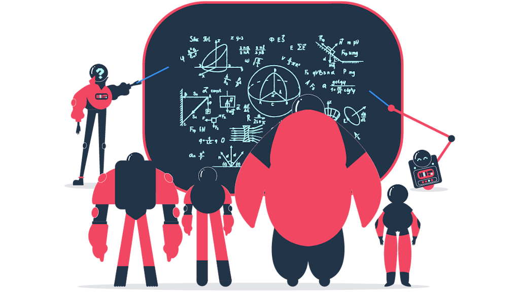 Heroes looking at a board.