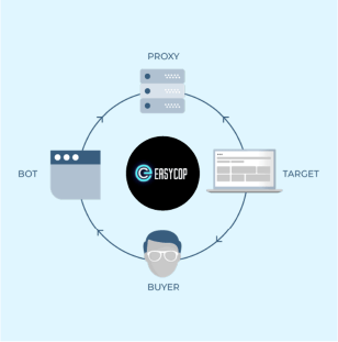 Using EasyCop sneaker bot usage process: proxy, target, buyer, bot.