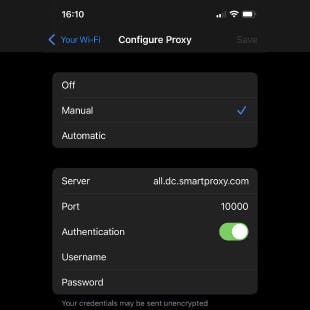 datacenter proxy configuration for iPhone