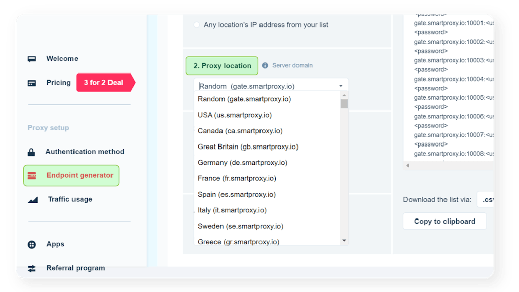 proxy sever location list