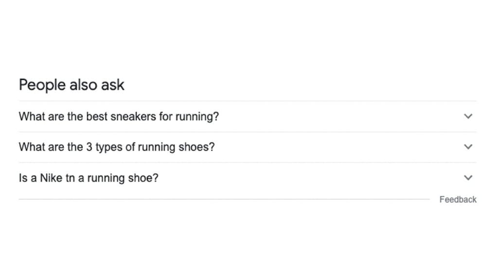 People Also Ask section for running sneakers