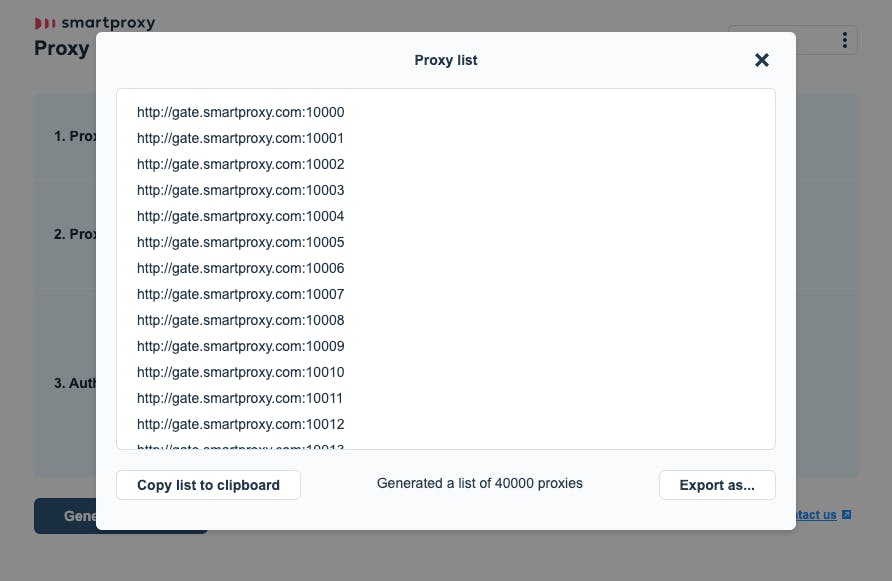 Generate proxy lists with Smartproxy dashboard